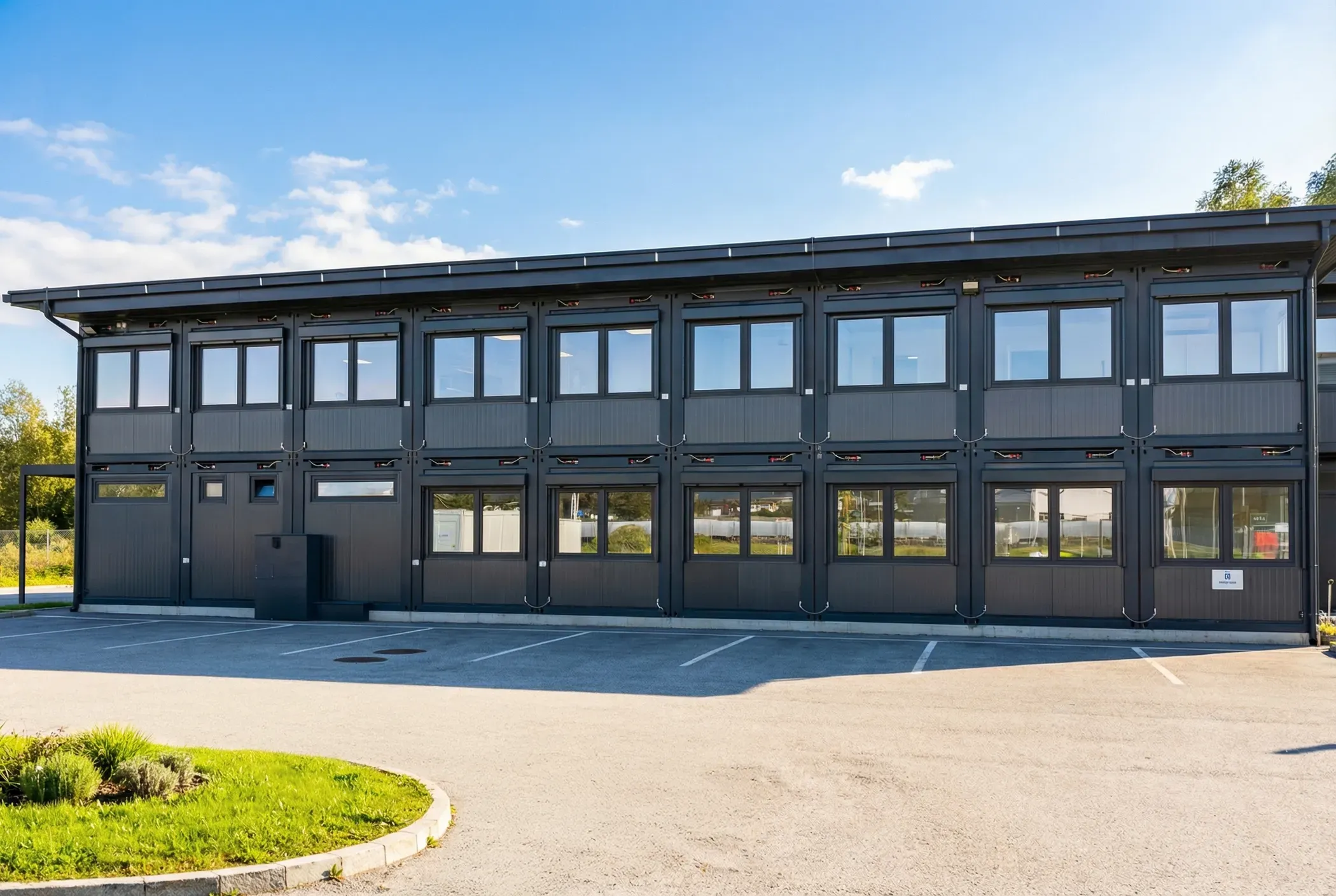Panoramaansicht des Technologie Parks mit Parkplatz und Umgebung